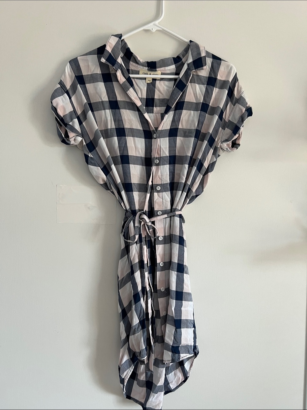 Cloth & Stone cloth & stone Black and Cream Plaid Button-Front Shirt Dress XS
